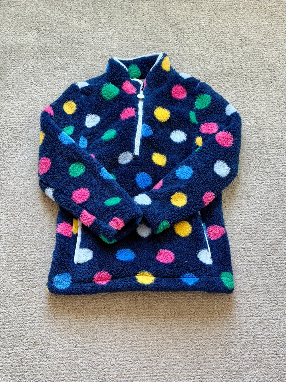 Joules Navy Sherpa Pullover with Multicolor Polka Dots